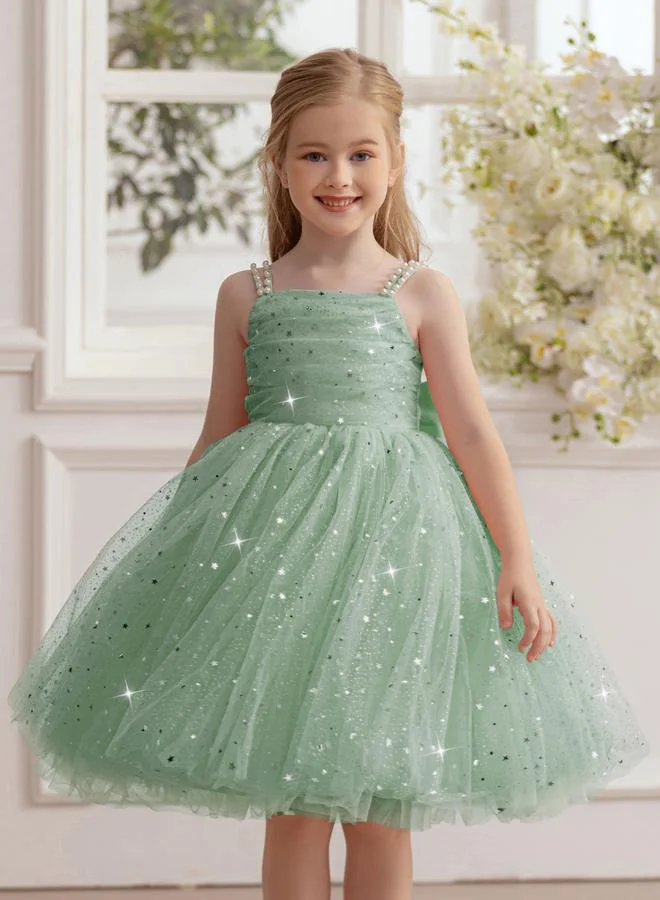 Take Two  Girls Green Embellished Strappy Mesh Midi Dress for Women | Best Price UAE
